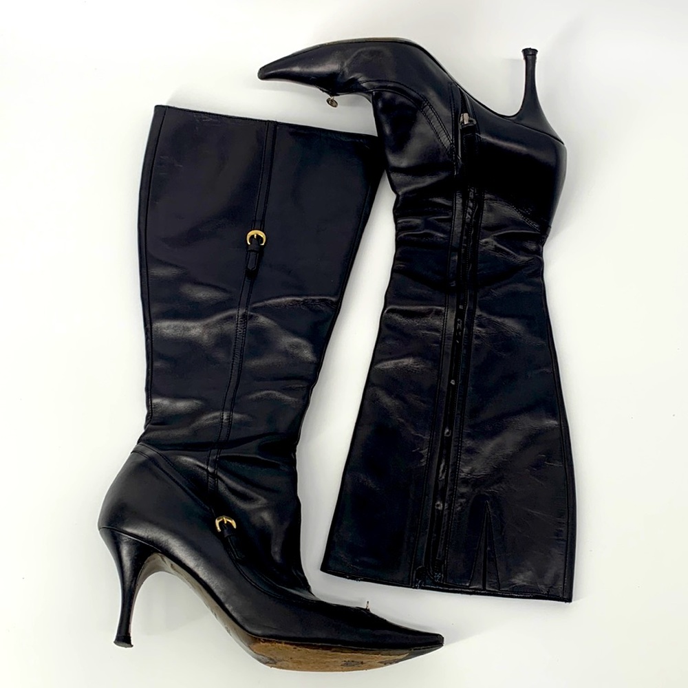 Fendi Black Heeled Boots with Gold Accents